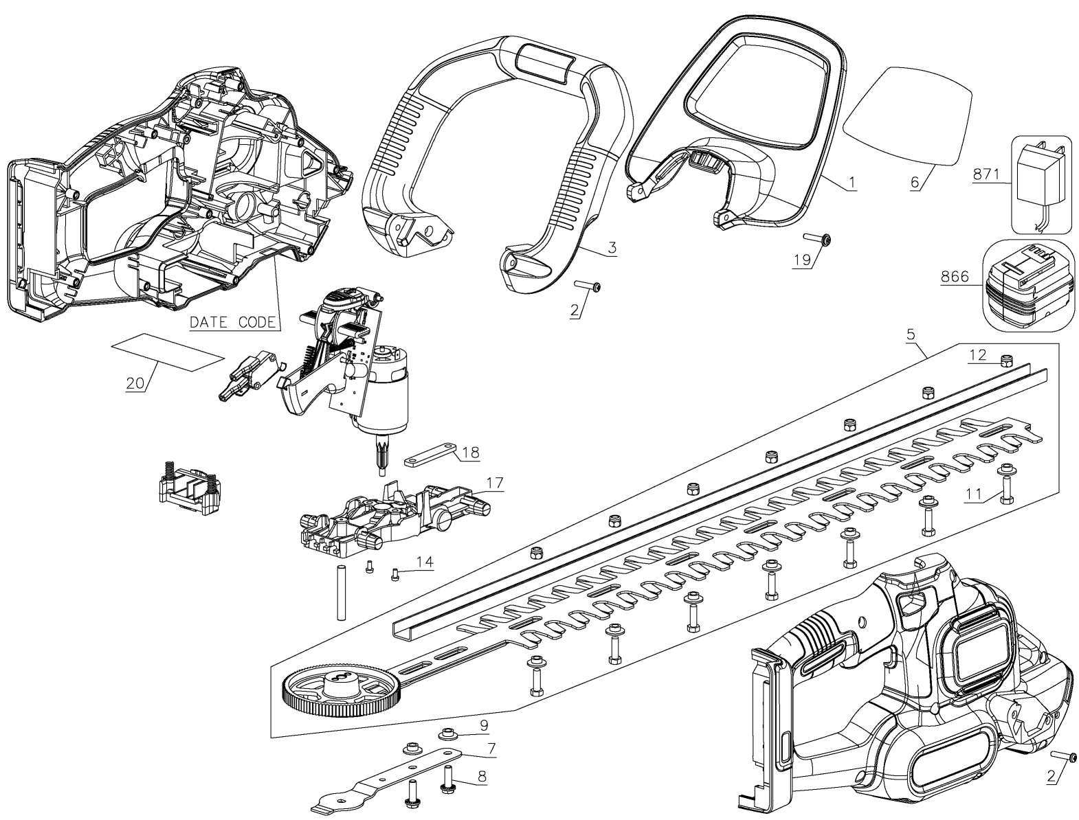 Default Diagram and Parts List for Type 1 Black and Decker Hedge Trimmer
